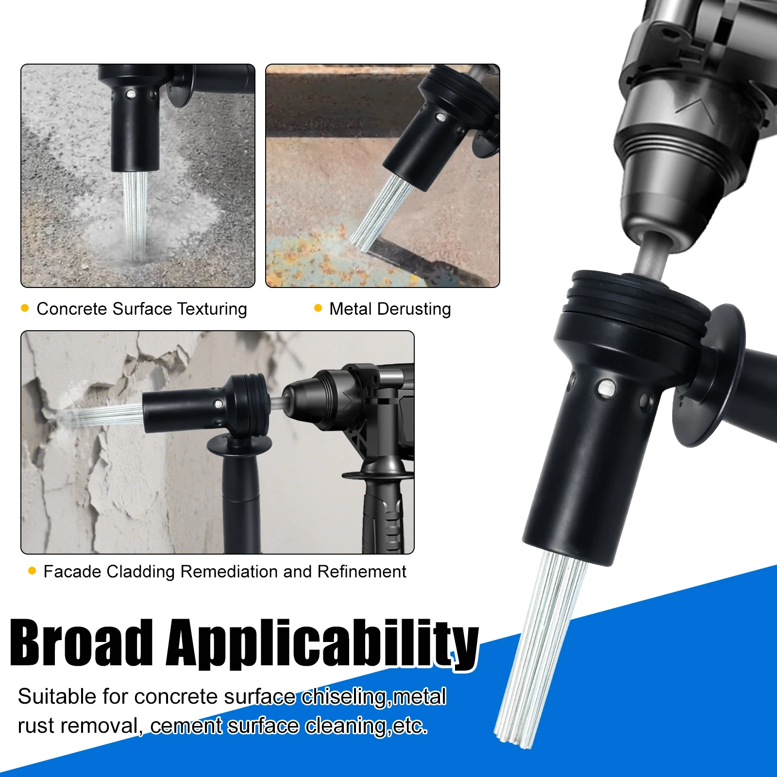 SDS Plus Electric Hammer Needle Scaler Adapter for Rust Removal Concrete Drilling Tile Installation