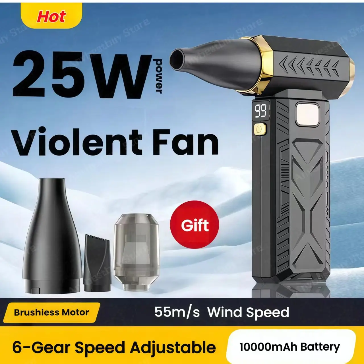 منفاخ مكنسة كهربائية مع إضاءة LED 250000 دورة في الدقيقة منفاخ قوي 6 تروس قابل للتعديل ضربة/مصاص منفاخ منفضة بدون فرش لتنظيف الكمبيوتر