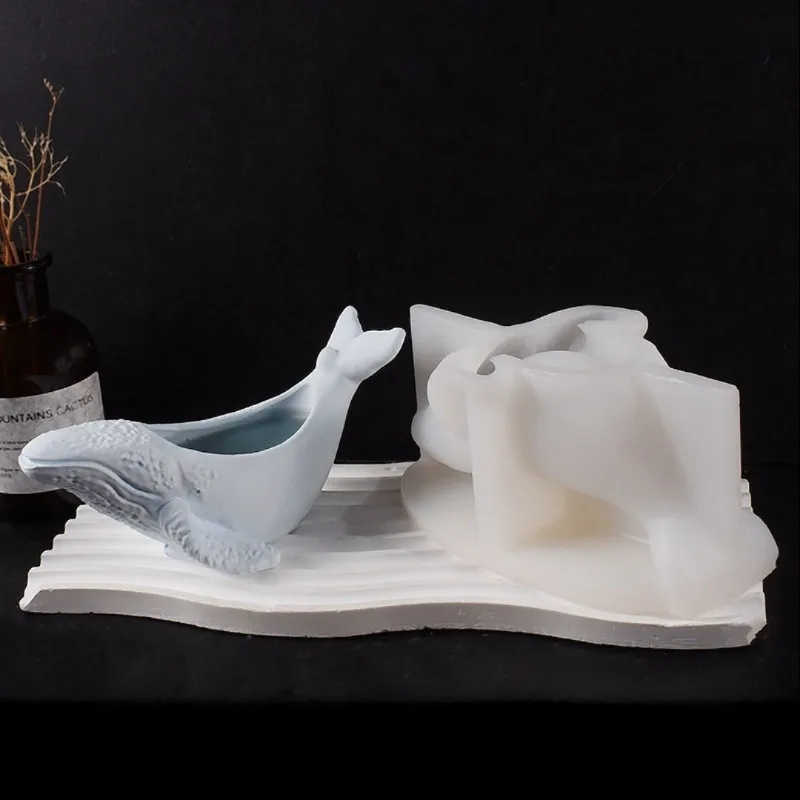 

3D Whale Shape Candle Container Silicone Mold Aromatherapy Gypsum Candle Cup Concrete Epoxy Resin Storage Box Decoration Moulds