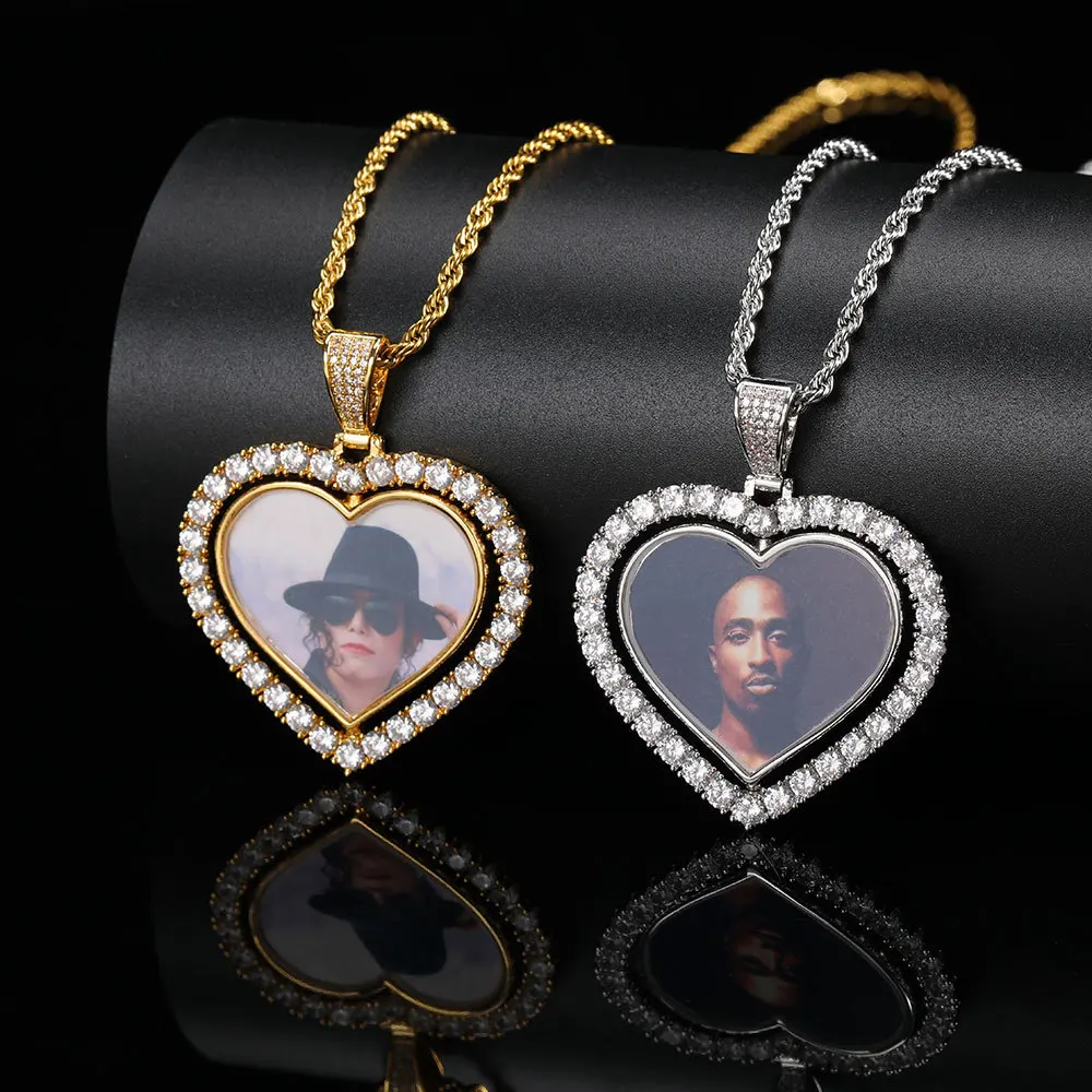 

DUOYING Custom Photo Necklace With Zirconia Personalized Picture Heart Pendant Necklace Hip-Hop Jewelry Gift