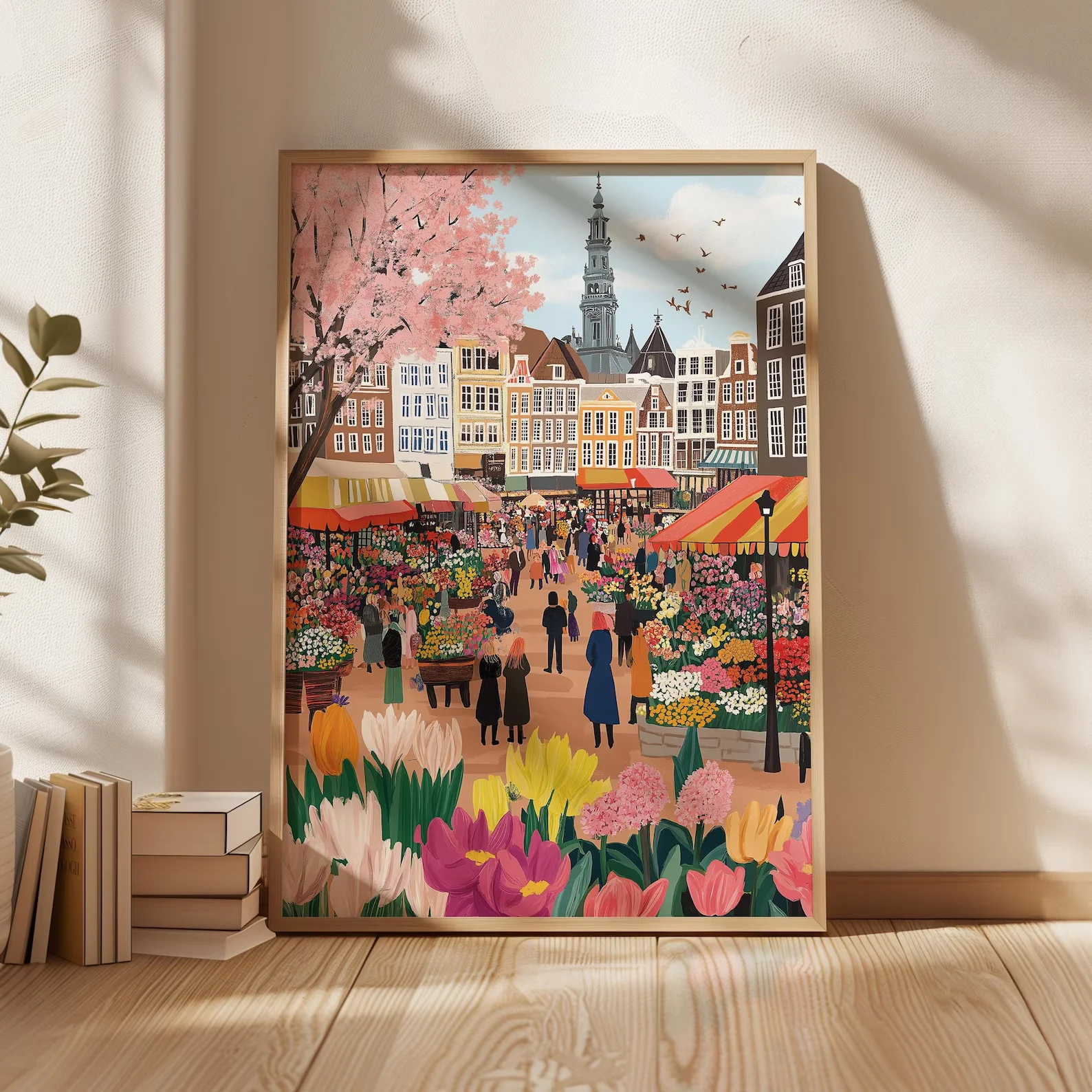 Flower Market Amsterdam Watercolor Painting, Amsterdam Wall Art, Amsterdam Canals Print, Netherlands Travel Print, City Poste