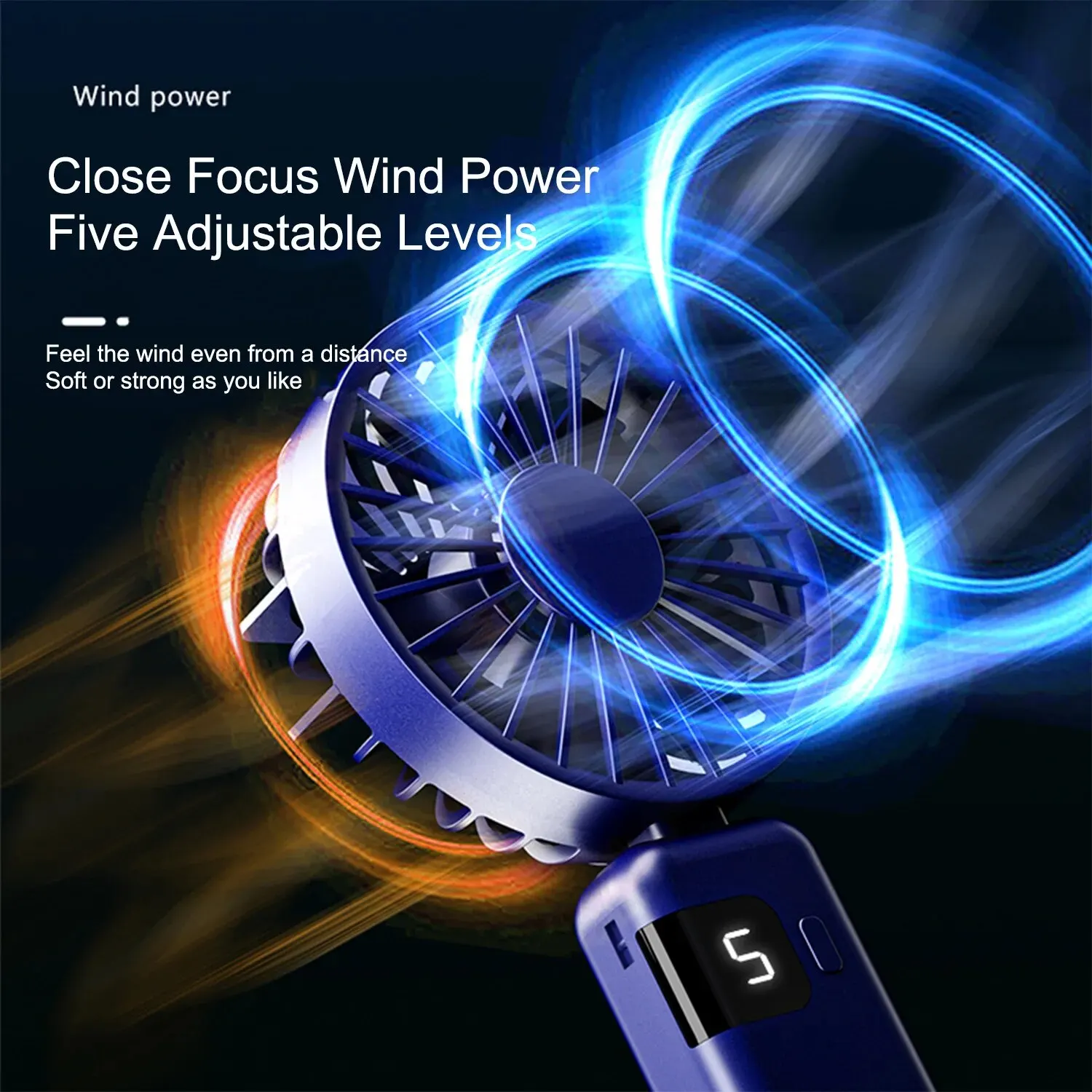 Portable Handheld Fan 5 Adjustable Speed Rechargeable Mini Fan 90° Angle Adjustment Foldable Fan Quiet Personal Fan