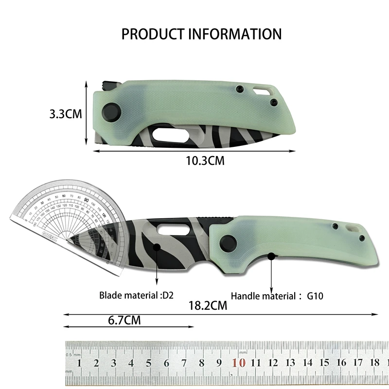 Small tadpole portable D2 steel G10 handle folding knife household fishing survival pocket tool knife