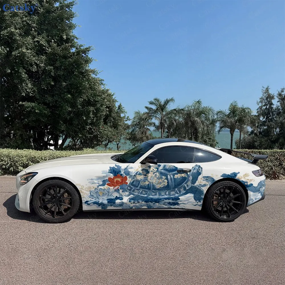 2pcs Eastern Turtle Auspicious, Durable, Fade-resistant, Enhance Vehicle Aesthetics With Bold Artistic Design Car Vinyl Wraps
