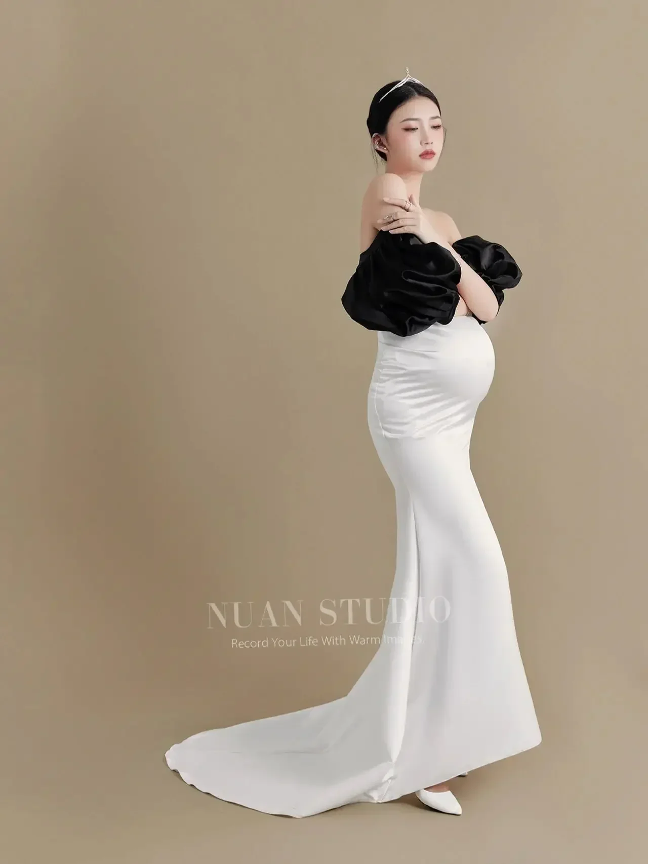 Женский реквизит для фотосессии, белые элегантные платья с пышными рукавами для беременных, платье для беременных с открытыми плечами, студийная фотосессия