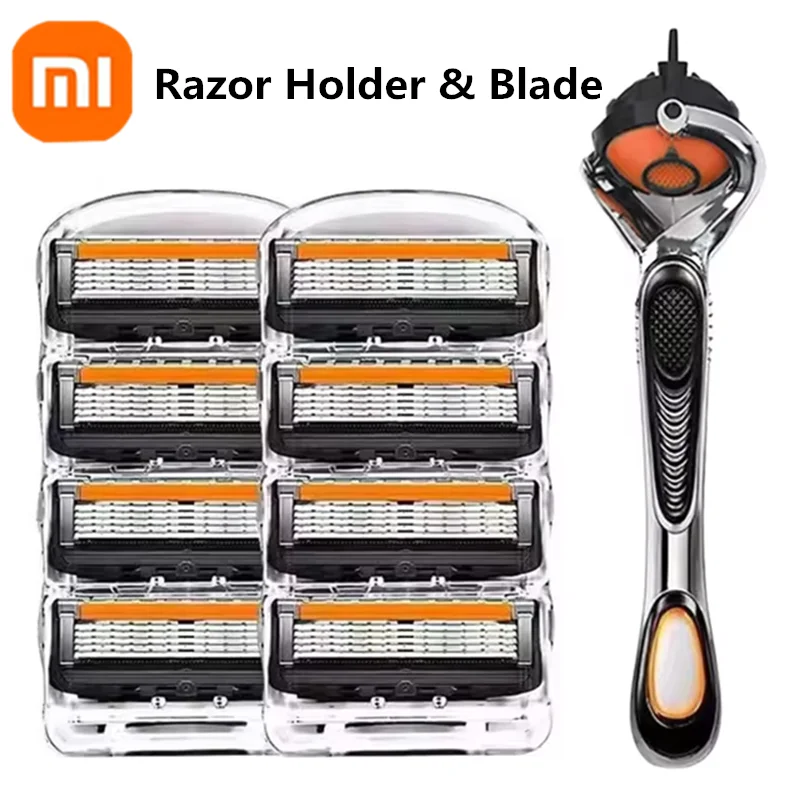 XIAOMI Shaving Razor Shaver Five Layer Blade Manual Razor Blade Men's Face Razor Vintage Beard Blade 8 Blade Razor Holder Sets