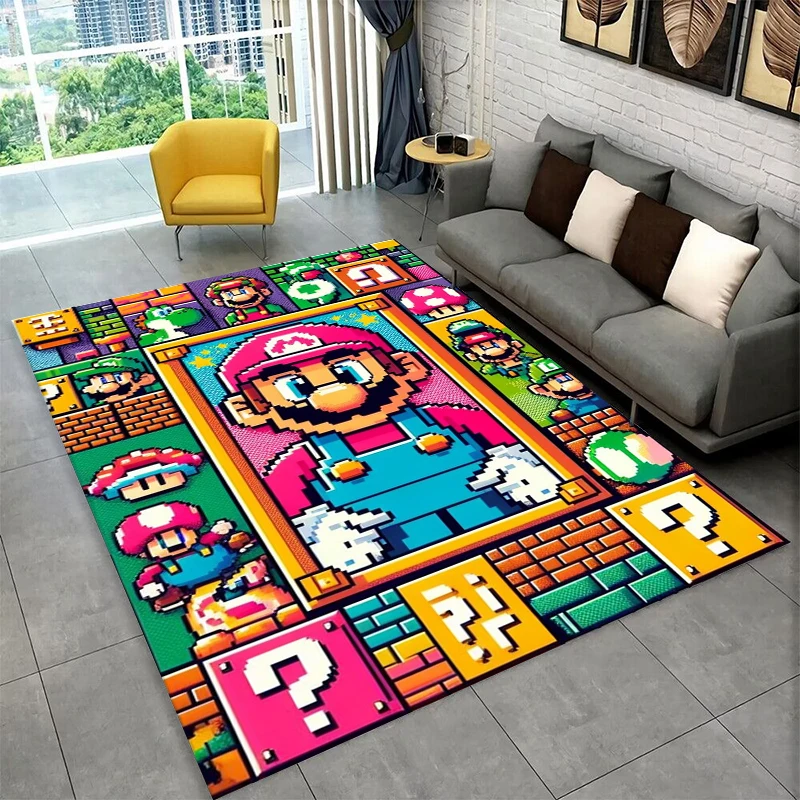 3D Cute Cartoon M-Mario Bros Game Non-Slip Area Rug for Living Room Bedroom Playroom,Carpet Floor Mat for Home Decor Holiday