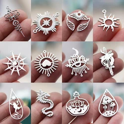 3pcs DIY Amulets Gothic Charms Stainless Steel Dragon/Star/Fishtail Wave/Heart/Moon Phase/Lotus/Mushroom Pendant Jewelry Making