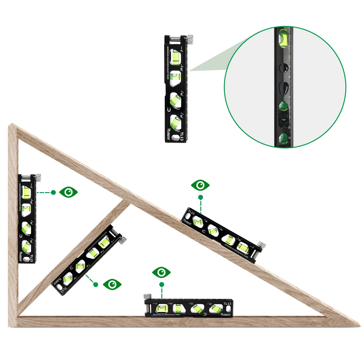 Huepar Magnetic Torpedo Bubble Level With Aluminum Alloy Construction Spirit Level With V-Groove And Magnet Track Angle Finder