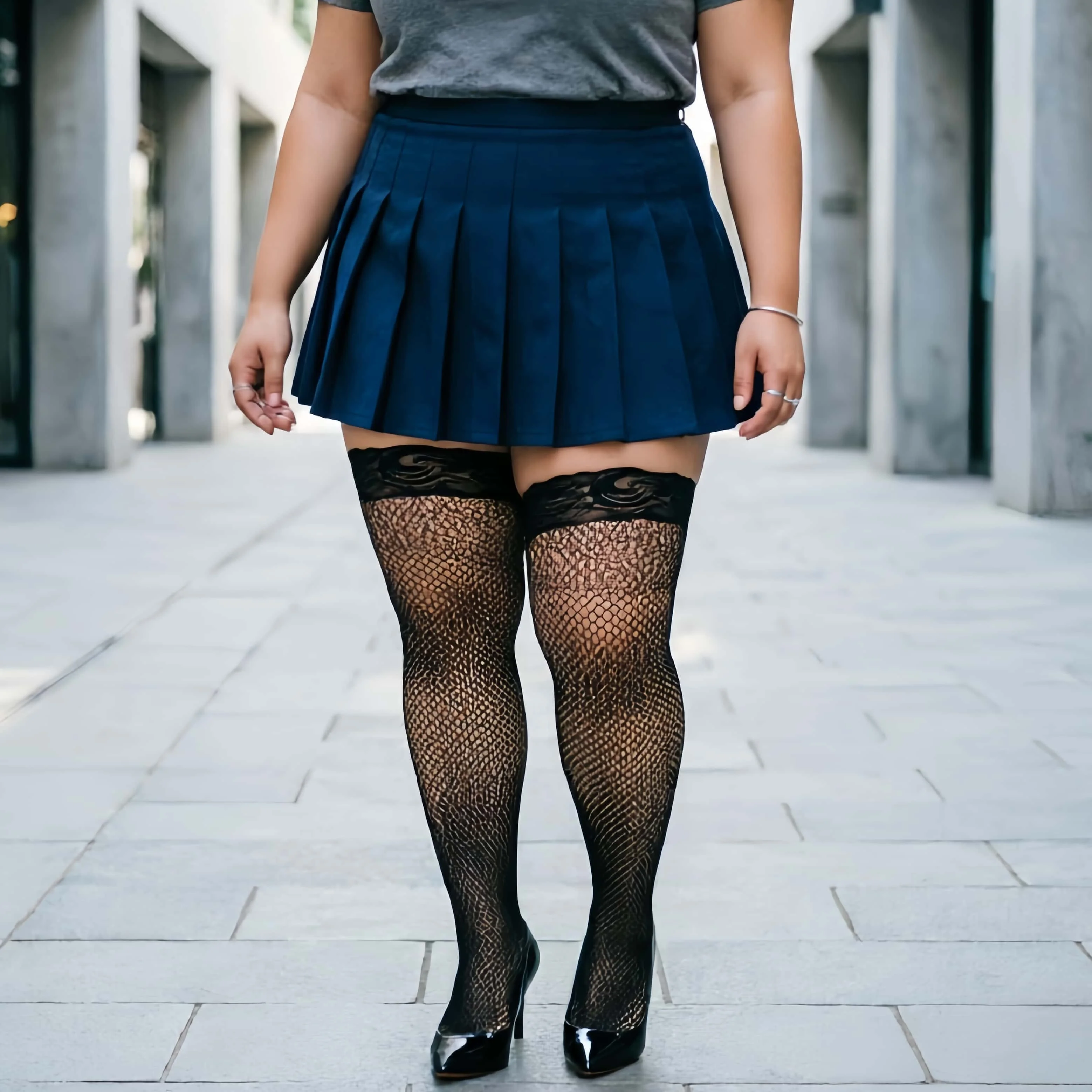 

Fishnet Thigh High Stockings Plus Size Women Lace Silicone Band Hollow Out Nylon Elastic Long Hosiery for Club Party Summer