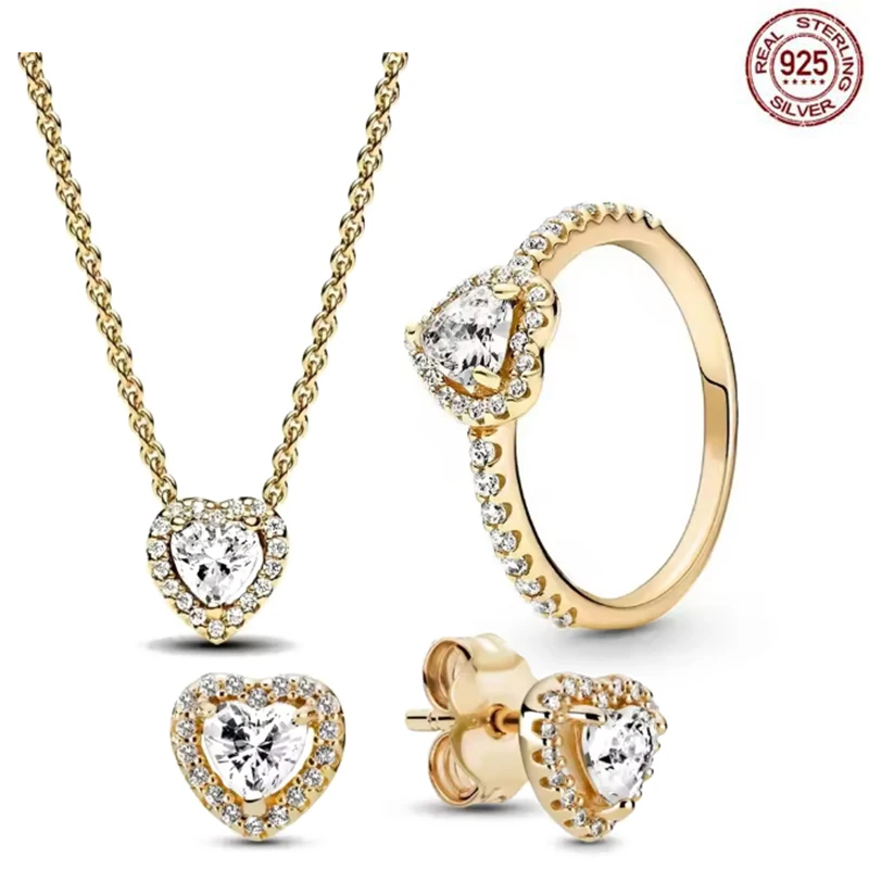

Classic 925 sterling silver fashionable heart-shaped pendant necklace ring women's holiday charm jewelry lover's gift