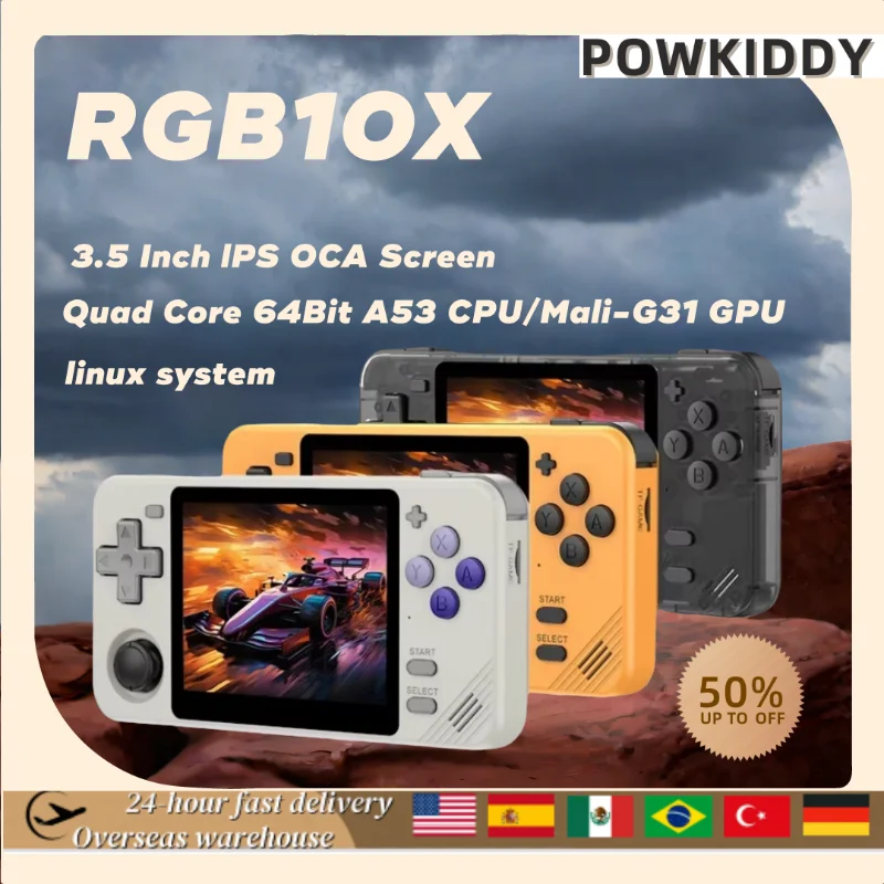 

POWKIDDY RGB10X Retro Handheld Game Consoles 3.5 Inch 4:3 IPS HD Screen Linux System Portable Game Consoles Children's Gifts