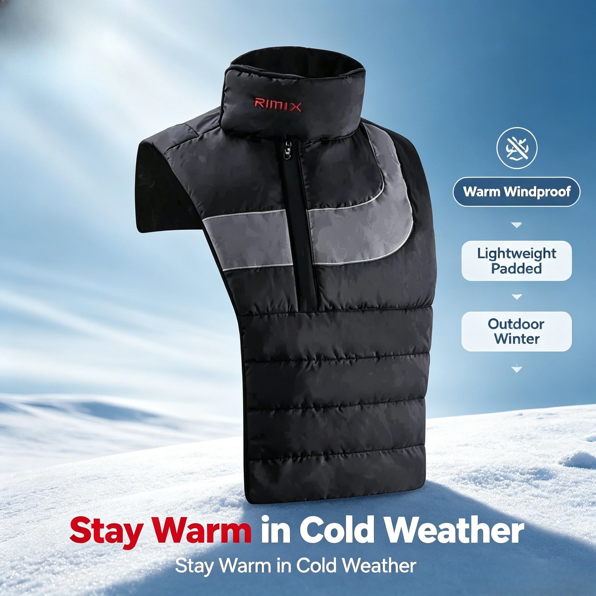 Motorcycle Winter Neck Warmer Vest Windproof Reflective Jacket Thermal Keep Warm for Motorbike Riding Ski Outdoor Sports