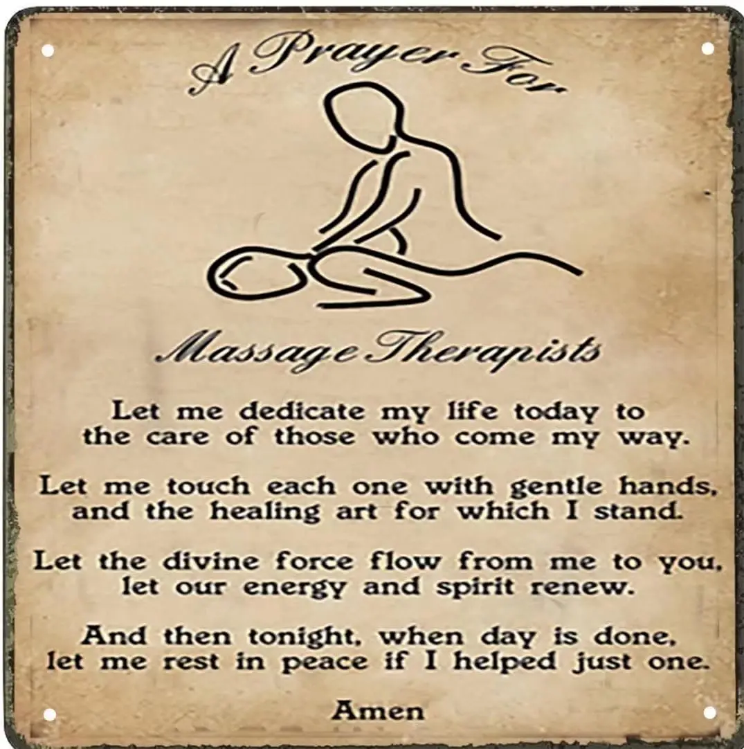 Metal Tin Retro Sign WZVZGZ Vintage Wall Poster Metal Plaque Massage Therapist Prayer Poster Metal Tin Sign Wall Decoration for