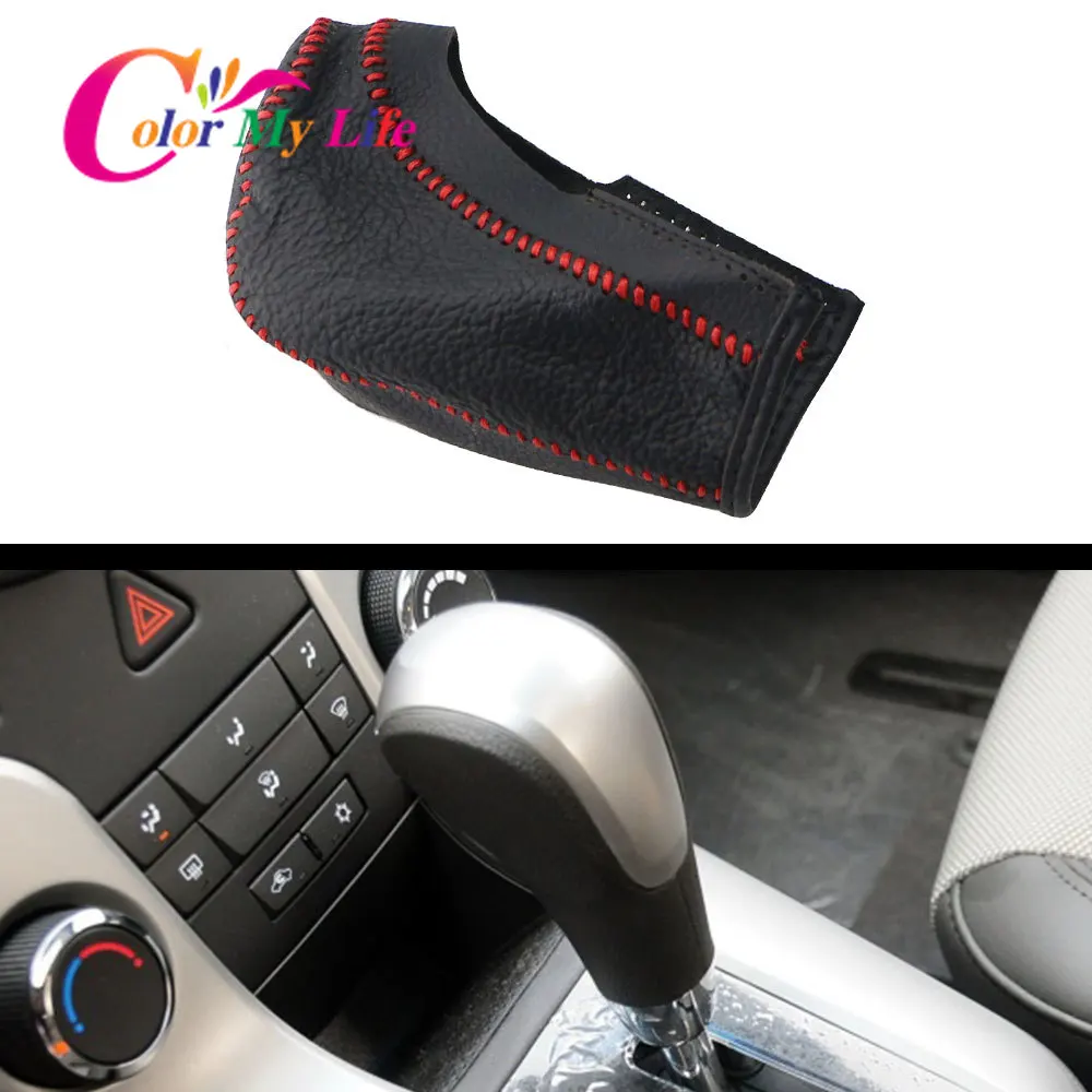 Leather Car Gear Shift Knob Cover for Chevrolet Cruze Captiva 2009 - 2014 AT Transmission Hand-stitched DIY Gear Shift Collars