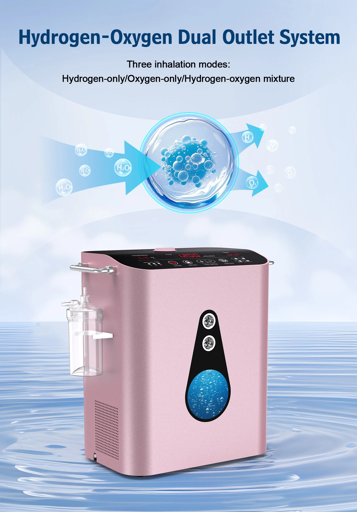 Hochreiner Wasserstoff-Sauerstoff-Generator 1200ml H2 O2 Maschine SPE PEM Elektrolyse Digitalanzeige Heim-Wellness-Gerät SUYZEKO – Detail 9