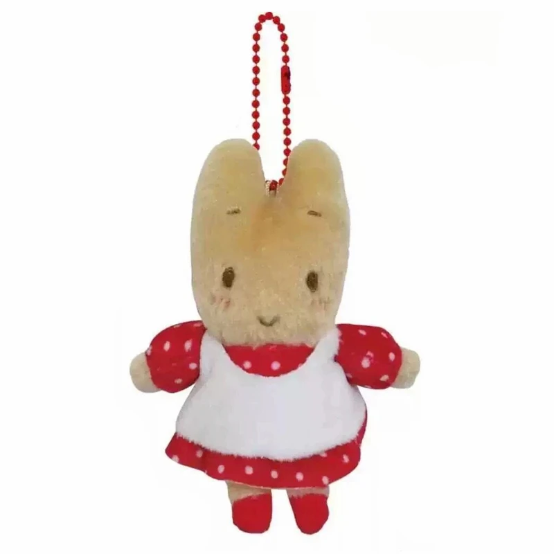 

Retro Marron Cream Plush Keychain Mascot Red Dress Bunny Kawaii Cute Bag Keychains Charm Ball Chain Keyring