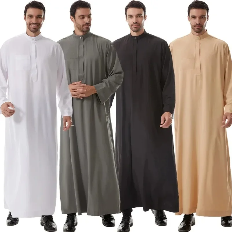 Muslim Men Jubba Thobe Zipper Kimono Long Robe Saudi Islamic Musulman Clothing Abaya Caftan Dubai Arab Dress Djellaba Dishdasha