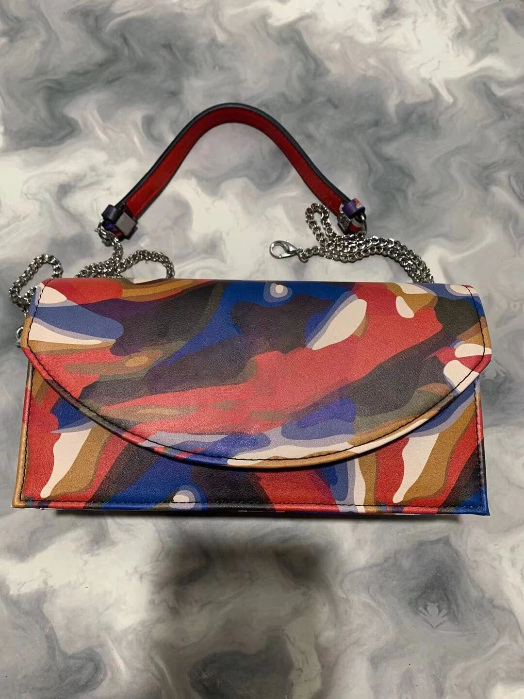 Bolso cruzado con patrón de diseñador para mujer, Mini bolso de hombro de cuero genuino con estampado Retro, colores mezclados