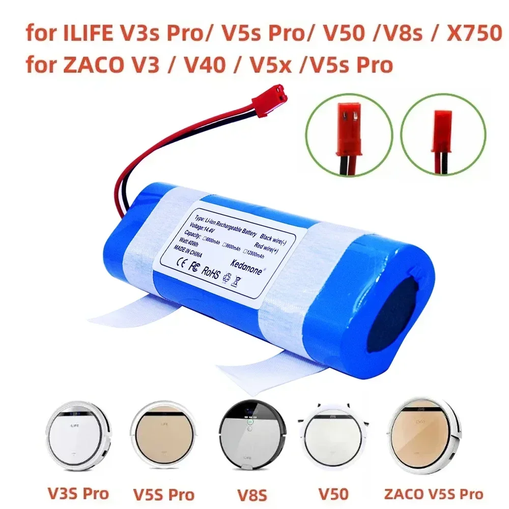 Genuine 14.8V 12800mAh 18650 Lithium Battery For ILIFE V3s Pro, V50, V5s Pro, V8s, X750 Robot Vacuum Cleaner Battery