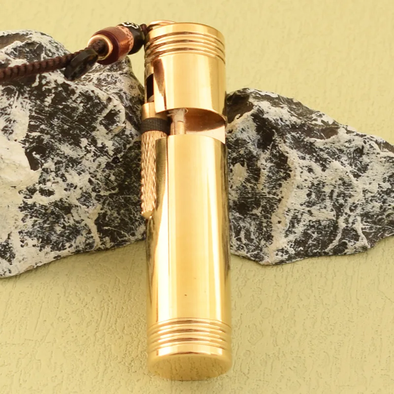 Portable Antique Copper Lighter Thin Cylinder Brass Lighter Retro Unusual Gasoline Lighter EDC Gadget 72mm * 22mm