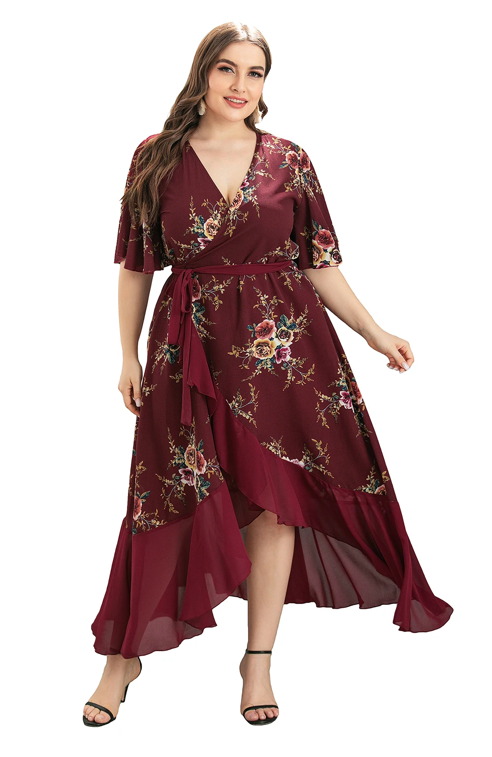 Plus Size kwiatowy nadruk Maxi długie artystyczne sukienki typu Wrap dla kobiet