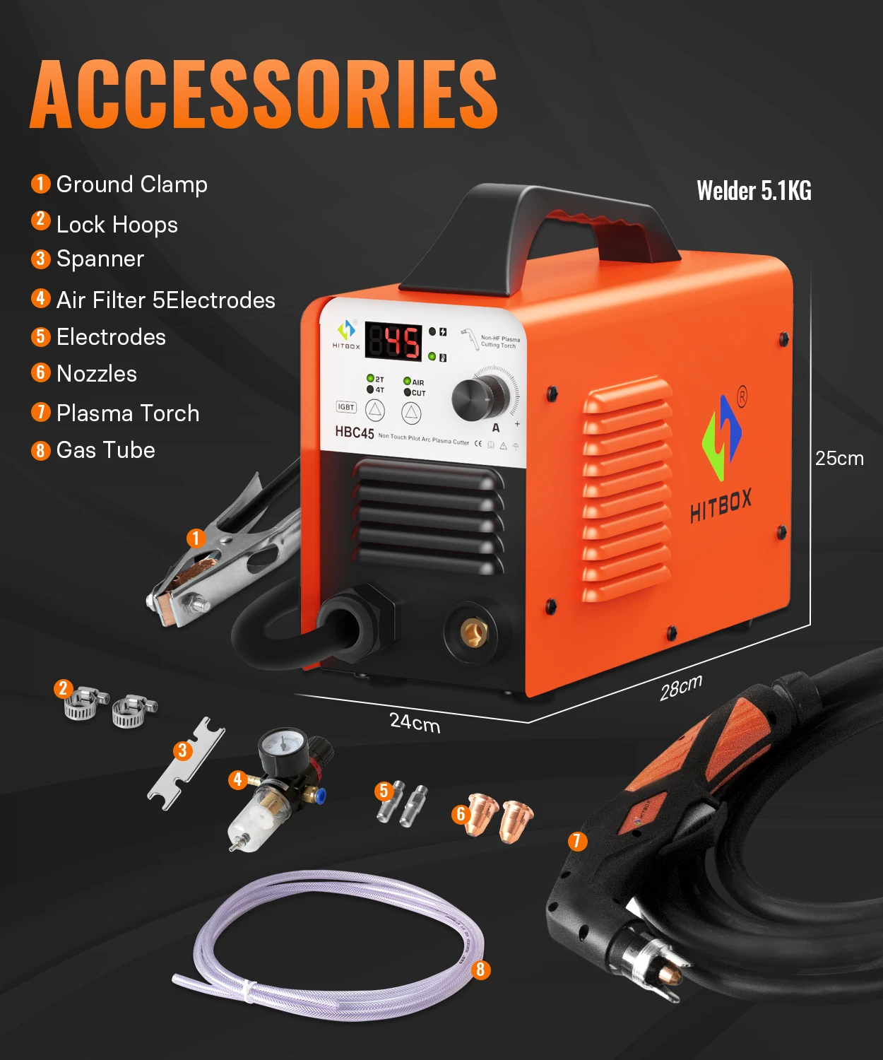 HITBOX Plasma Cutter Non-contact Non-high Frequency Plasma Cutting Machine with Digital Display 220V -240V Inverter HBC45