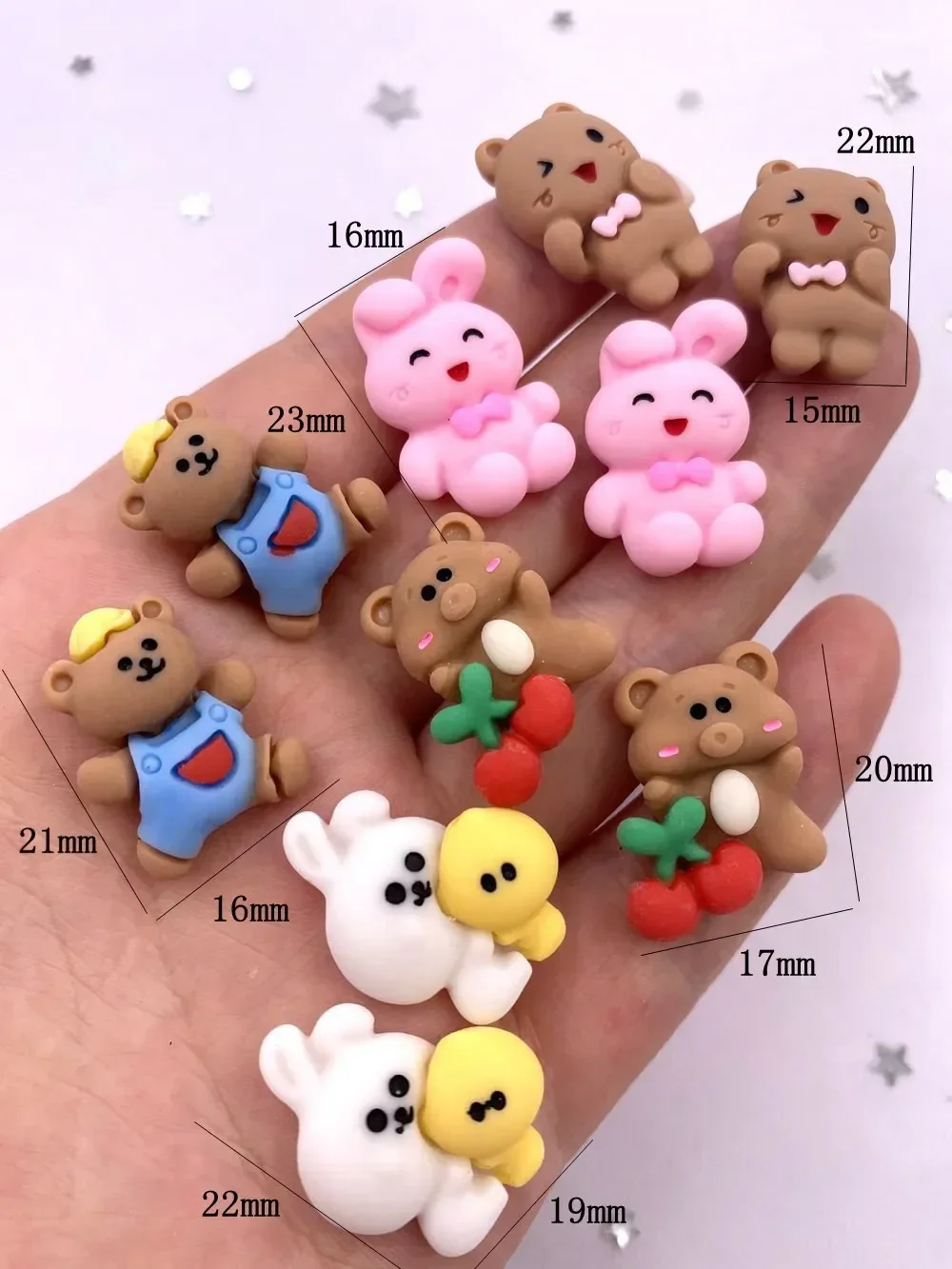 20PCS Painted Resin Kawaii Colorful Rabbit Bear Cat Flatback Stone Cartoon Mini Figurines Scrapbook DIY Decor Crafts Accessories