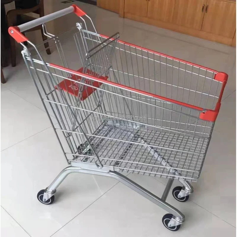 [Customized]150L Supermarket Folding Shopping Trolley Cart with Single Plastic Steel PP Material Unfolding Feature