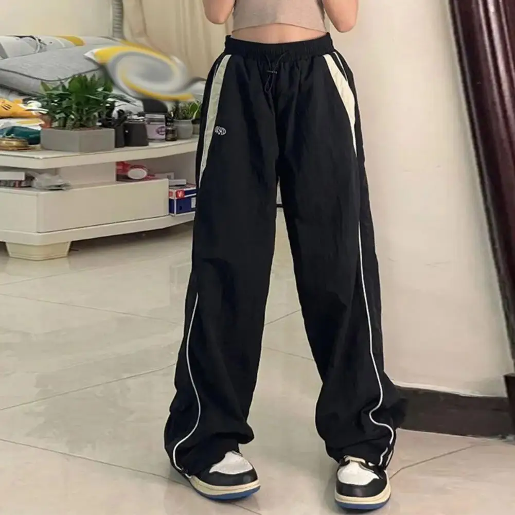 

Retro Wide Leg Pants Retro Patchwork Color Jogger Pants with High Waist Wide Leg Women's Hip Hop Baggy Trousers with Elastic