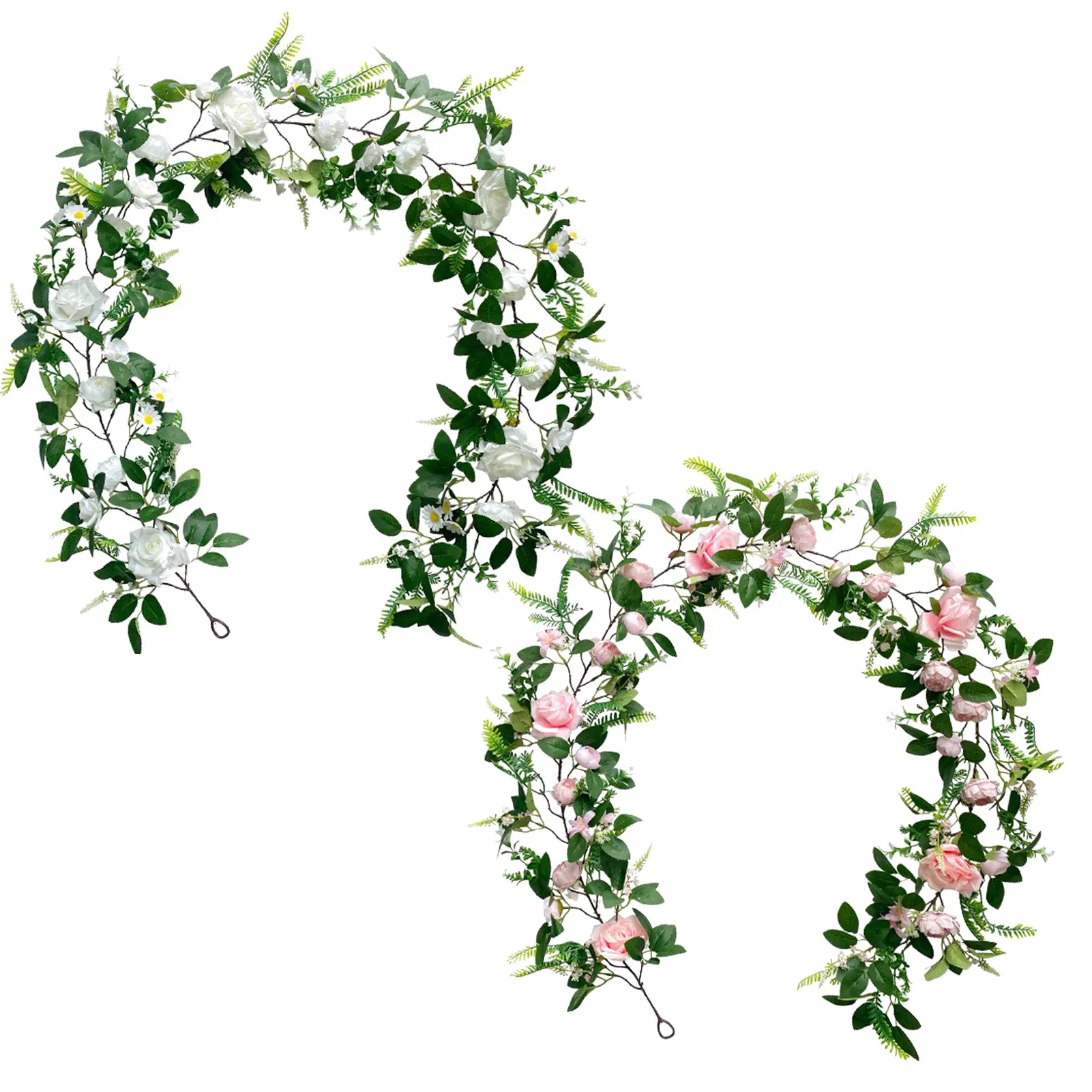 190cm Green Leaf Rose Vine Peony Silk Flower Green Plant Hang Flower Row Arrangement Wedding Backdrop Arch  Welcome Sign Floral