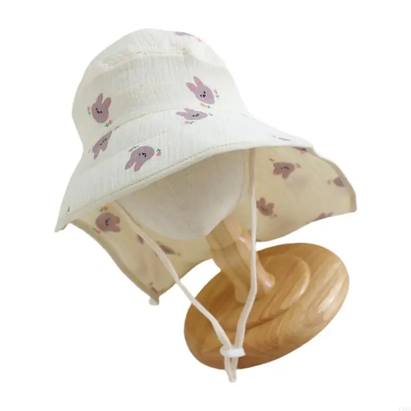 

D5QA Baby Sun Hat Spring Summer Cotton Breathable Shawl Fisherman Hat Cartoon Boys and Girls Big Brimmed Bucket Caps
