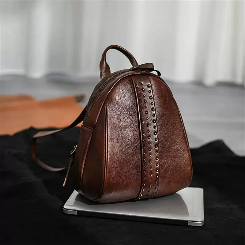 

Organizer designer high-quality genuine leather women's backpack weekend party luxury handmade real cow leather female bookbag