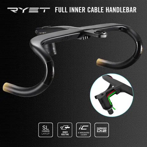 RYET Ergo Ace 전체 내부 케이블 라우팅 도로 자전거 핸들 바 T800 탄소 통합 핸들 바 Di2 자전거 컴퓨터 홀더 포함