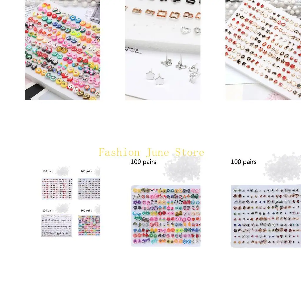 N5KA 100 Pairs Colorful Earrings set for Women