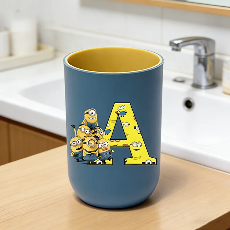 Minionses Toothbrush Cup Cartoon Anime Letter A-Z Fashion Mouthwash Cups Thicken Plastic Simple Home Juice Milk Water Mug Gift - Detail 1