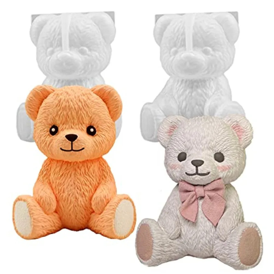 2PCS Cute Silicone Bear Resin Molds - 3D Animal Ice Chocolate Cake and Epoxy Resin Casting Mould for DIY Art Crafts and Home De