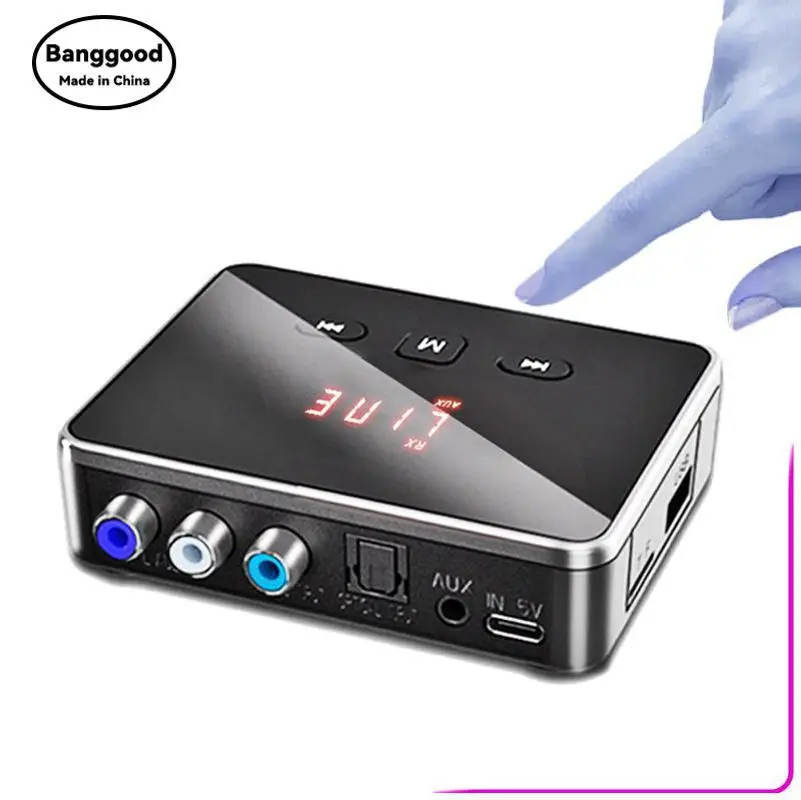 New RT06 Bluetooth 5.4 Transmitter Receiver U Disk TF Card Coaxial Fiber 3.5mmAUX Audio Adapter