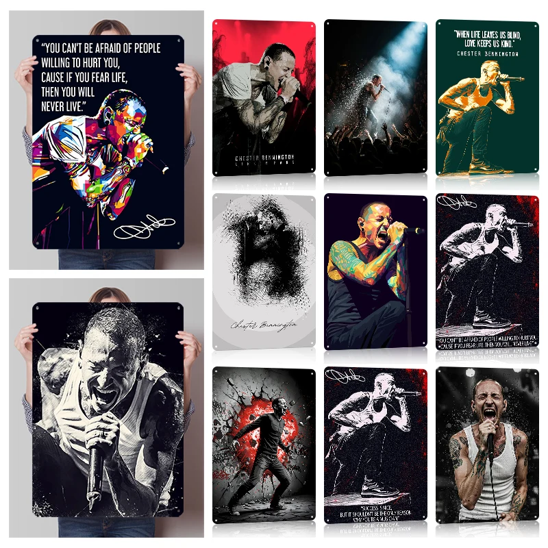 Chester Bennington Hot Pop Singer Retro Tinplate Posters Customizable Wall Art Vintage Metal Signs for Decoration Aesthetic Home