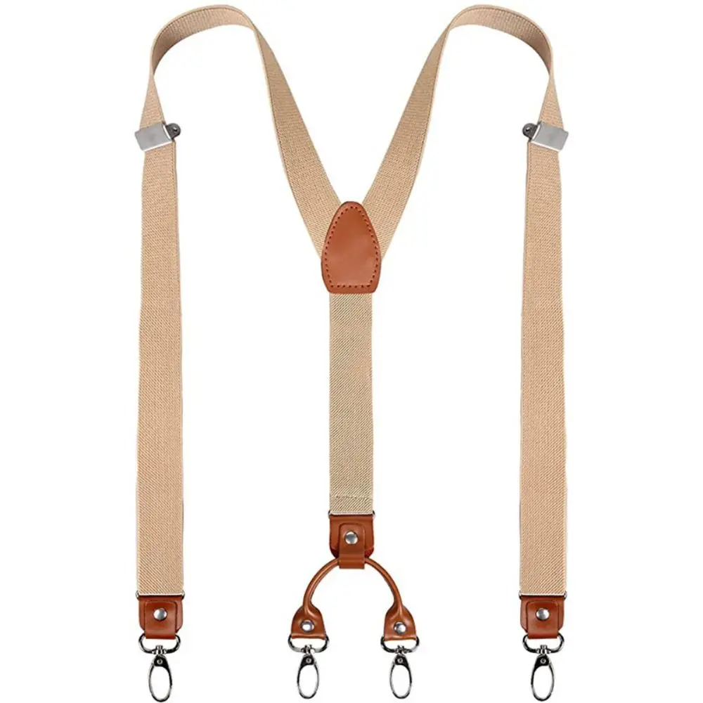 Bretelle in pelle di vacchetta 2,5 cm di larghezza 4 ganci Bretelle per uomo/donna Y Bretelle per pantaloni elastiche retrò regolabili sul retro