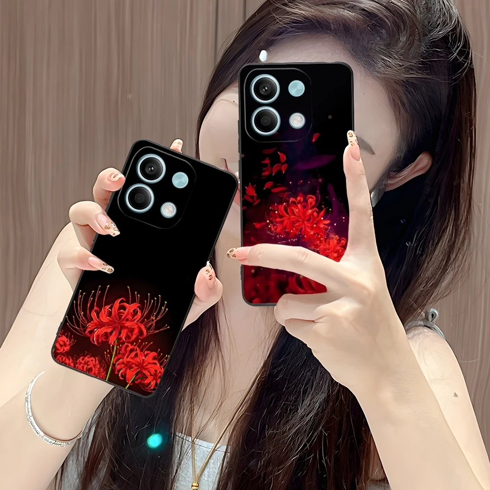 Red Spider Lily Color Mobile Cell Phone Case for Xiaomi POCO M6 M5 M4 M3 X6 X5 X4 X3 F6 F5 F4 F3 F2 C40 Pro GT 5G Black Cover