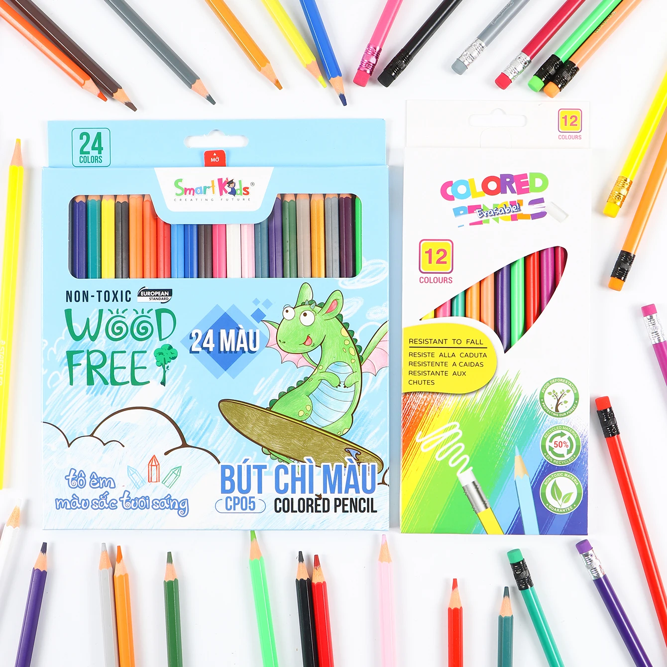 

Erasable Coloring Pencils for Kids 12/24 Colors Ergonomic Hexagonal Round Barrels Drawing Doodling Art Creation School Classroom