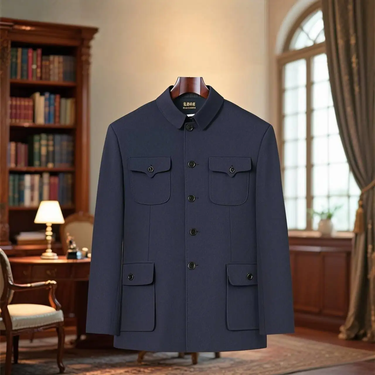 

Мужской костюм Мао, пальто, серый, синий, куртка Чжуншань, легкие карманы и отложный воротник, дизайн, китайский блейзер в традиционном стиле OOTD