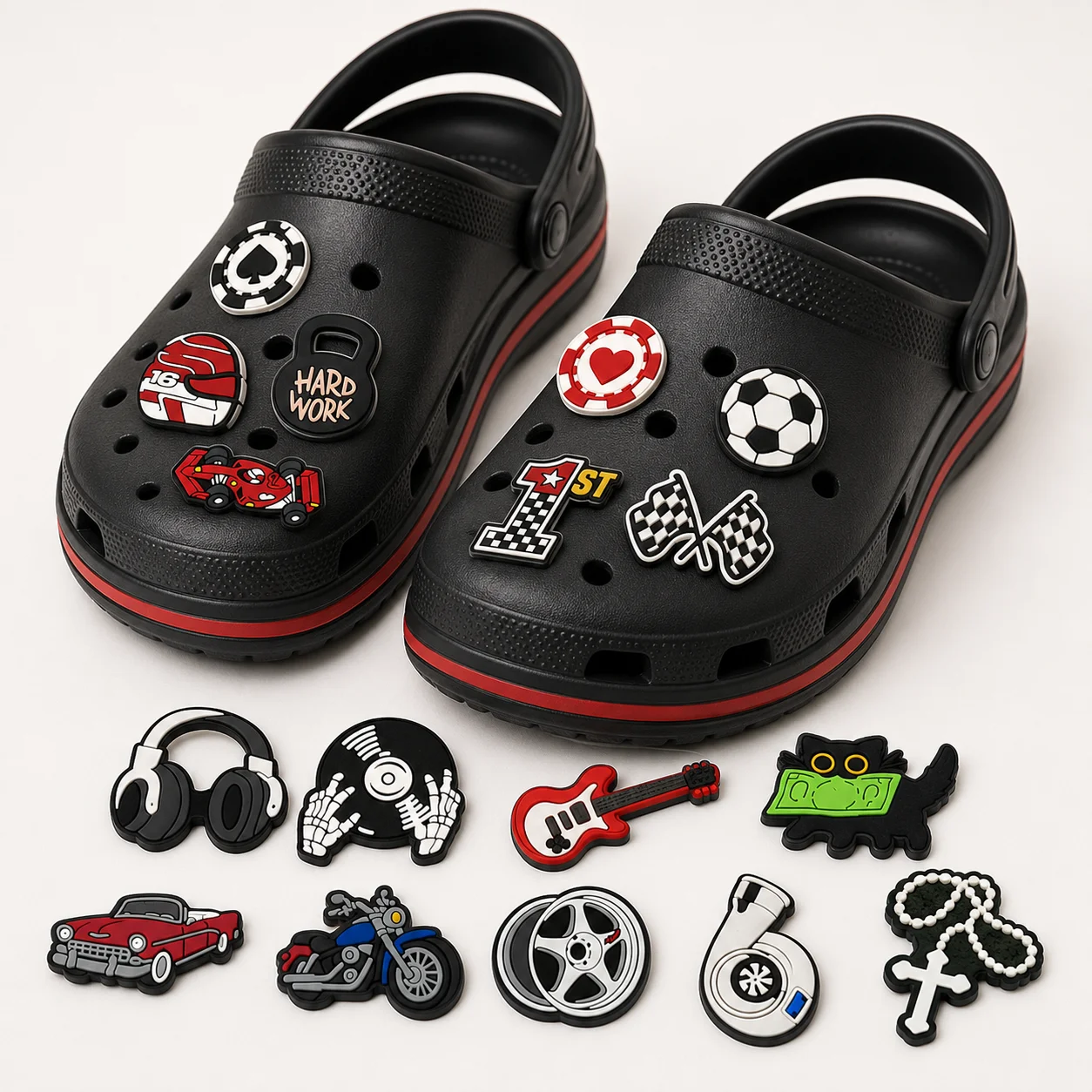 1/25PCS Cool Car & Gym Shoe Charms Set DIY Decorative Pins Racing Soccer Music Clogs Accessories Adult Trendy Shoe Buckles Gifts