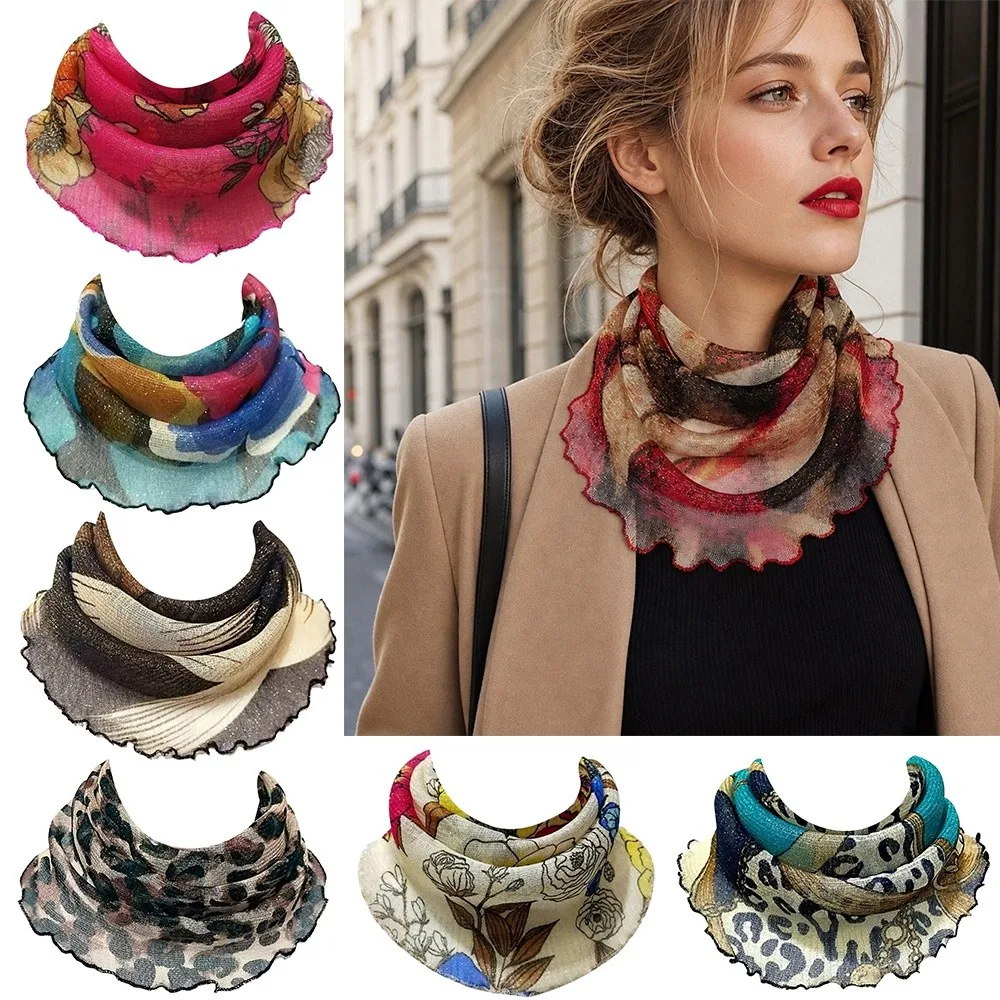 Floral Printed Chiffon Scarf Breathable Anti UV Neck Collar Cover Thin Light Texture Ear Loop Outdoor Face Veil Summer Daily Use