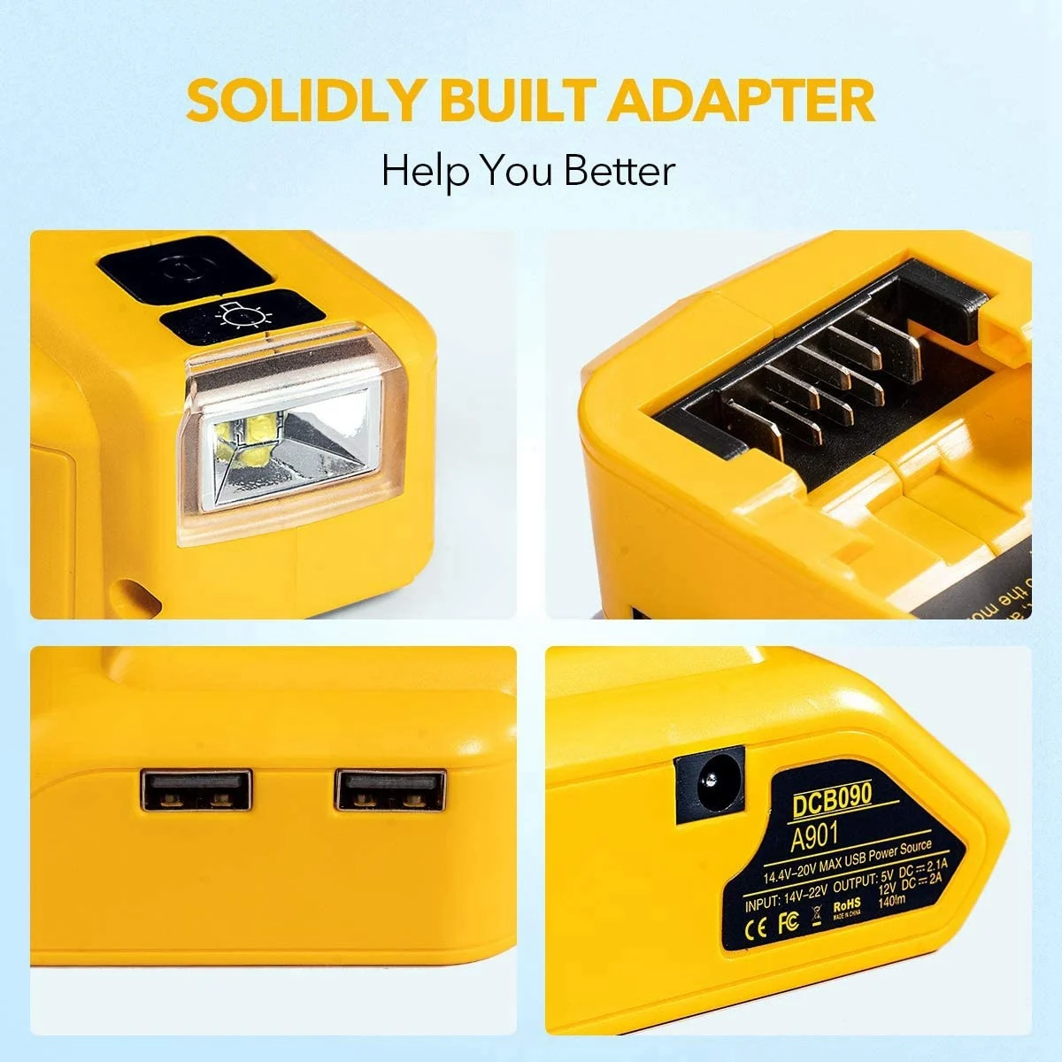 

Surprised! DCB090 Battery Adapter Converter Battery Power Source with Dual USB for Dewalt 20V Max 18V Lithium-Ion Batteries
