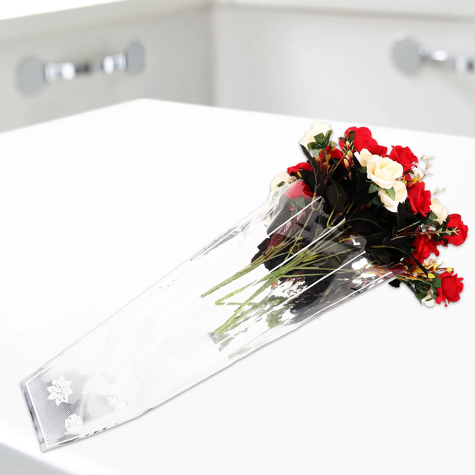 

100pcs Flower Packaging Bags 10x28x45cm Transparent Bouquet Wrapping Glass Paper Decorative Wedding Supplies Disposable OPP