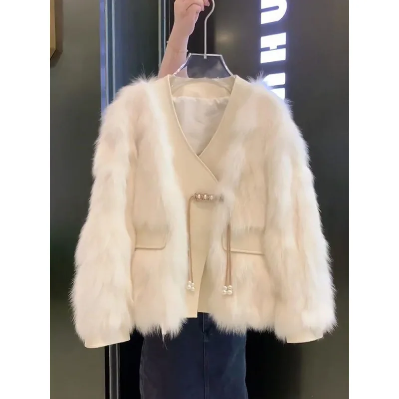 

Women Trendy Chinese Style Splicing Button Outerwear Coat Autumn Winter New Style Eco-Friendly Faux Mink Velvet Jacket