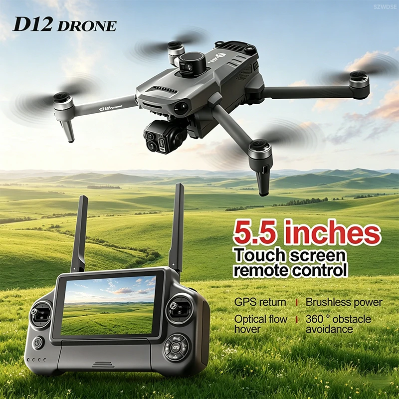 

D12 5G GPS Drone With Dual Cameras Obstacle Avoidance Optical Flow Brushless Foldable Screen Remote Control Quadcopter RC Drone
