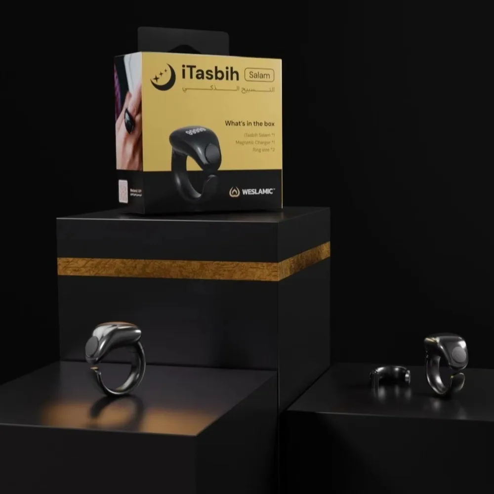 رائجة البيع قابل للتعديل تسبيح عداد Zikr خواتم مقاوم للماء APP دعم عداد الاصبع 3 حجم (18/20/22 مللي متر) عداد رقمي للمسلمين